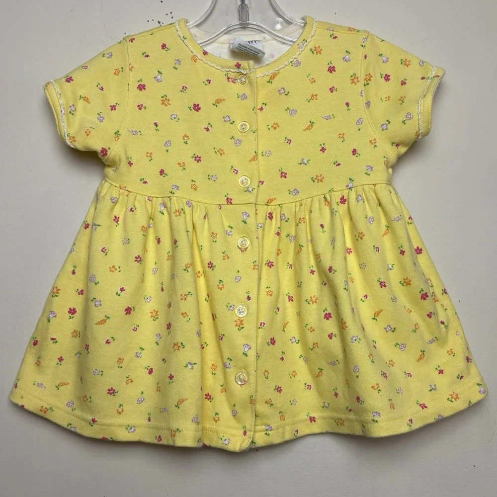 Vintage Y2K Old Navy Short Sleeve Yellow Floral Summer Spring Sun Dress 3-6 M